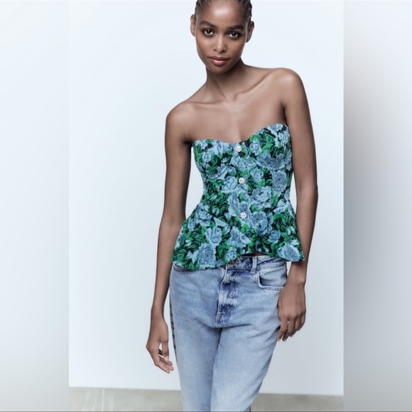Zara Tops Zara Floral Jacquard Topzara Tube Top Zara Strapless Party Top Poshmark